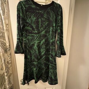 Michael Kors Black and Green Leaf Pattern Dress